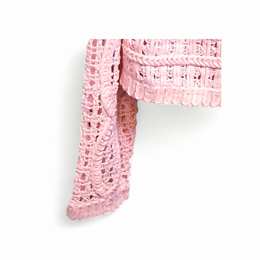 POL Crochet Squares Cropped Long Sleeve Top In Pink Sz OS Boho Knit NWOT - Picture 3 of 11